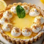 Delicious lemon cream tart with a smooth lemon filling and creamy topping