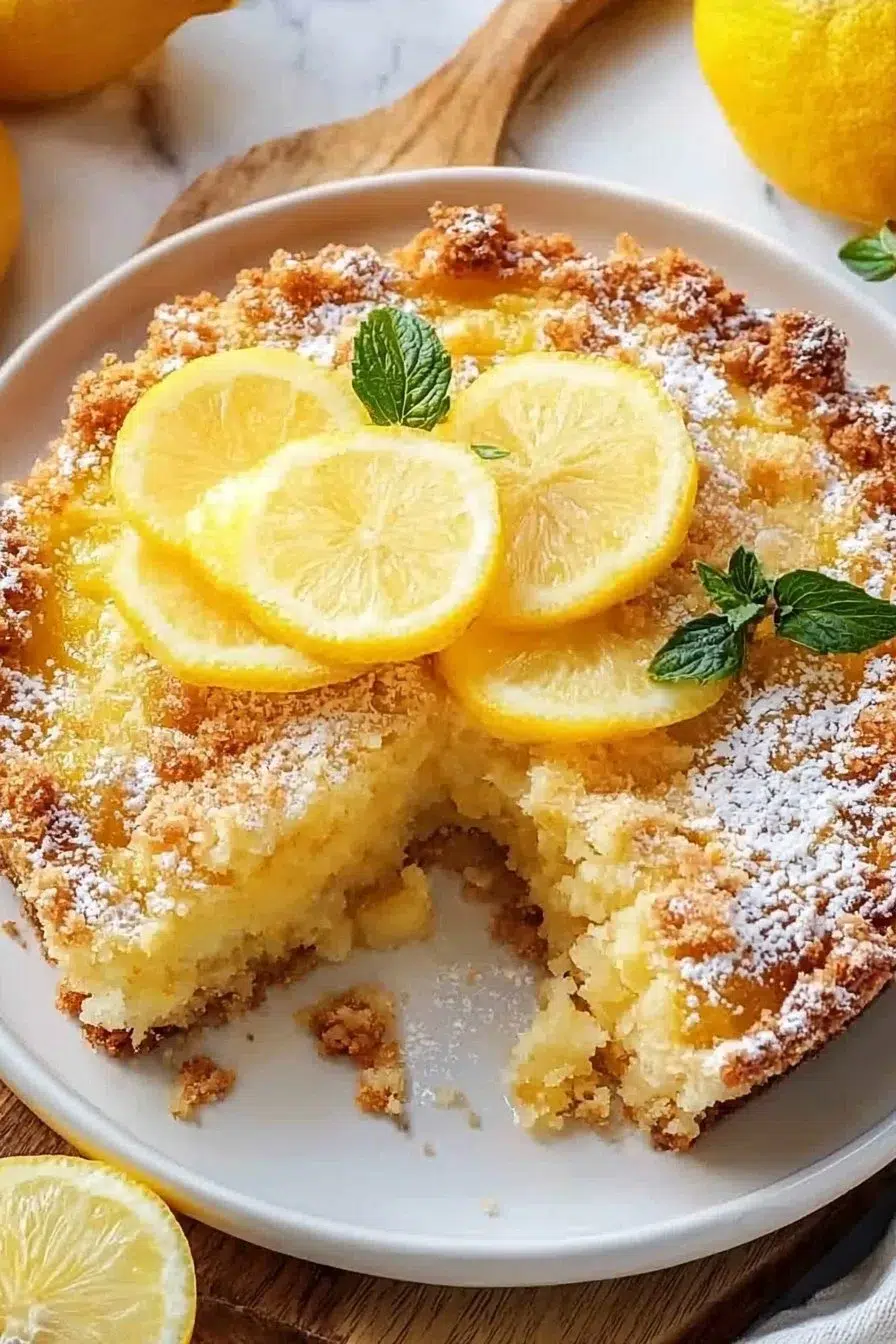 Delicious Lemon Pineapple Dump Cake served with pineapple slices.