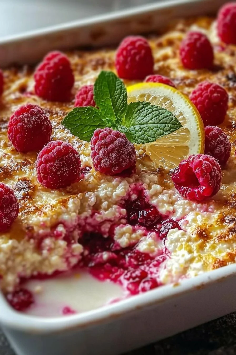 Lemon Raspberry Cottage Cheese Bake