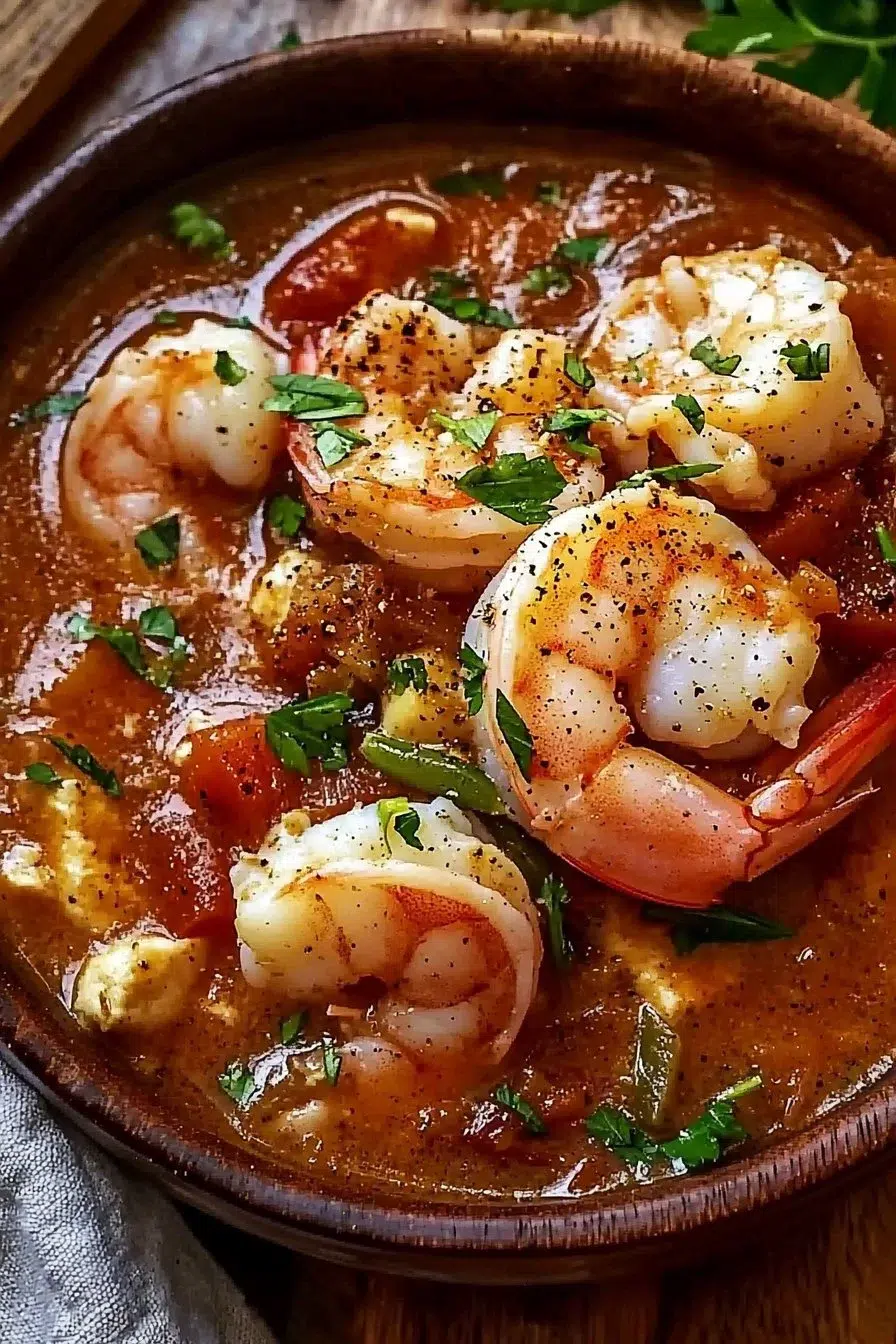 Bowl of Louisiana Seafood Gumbo with shrimp, crab, and spices