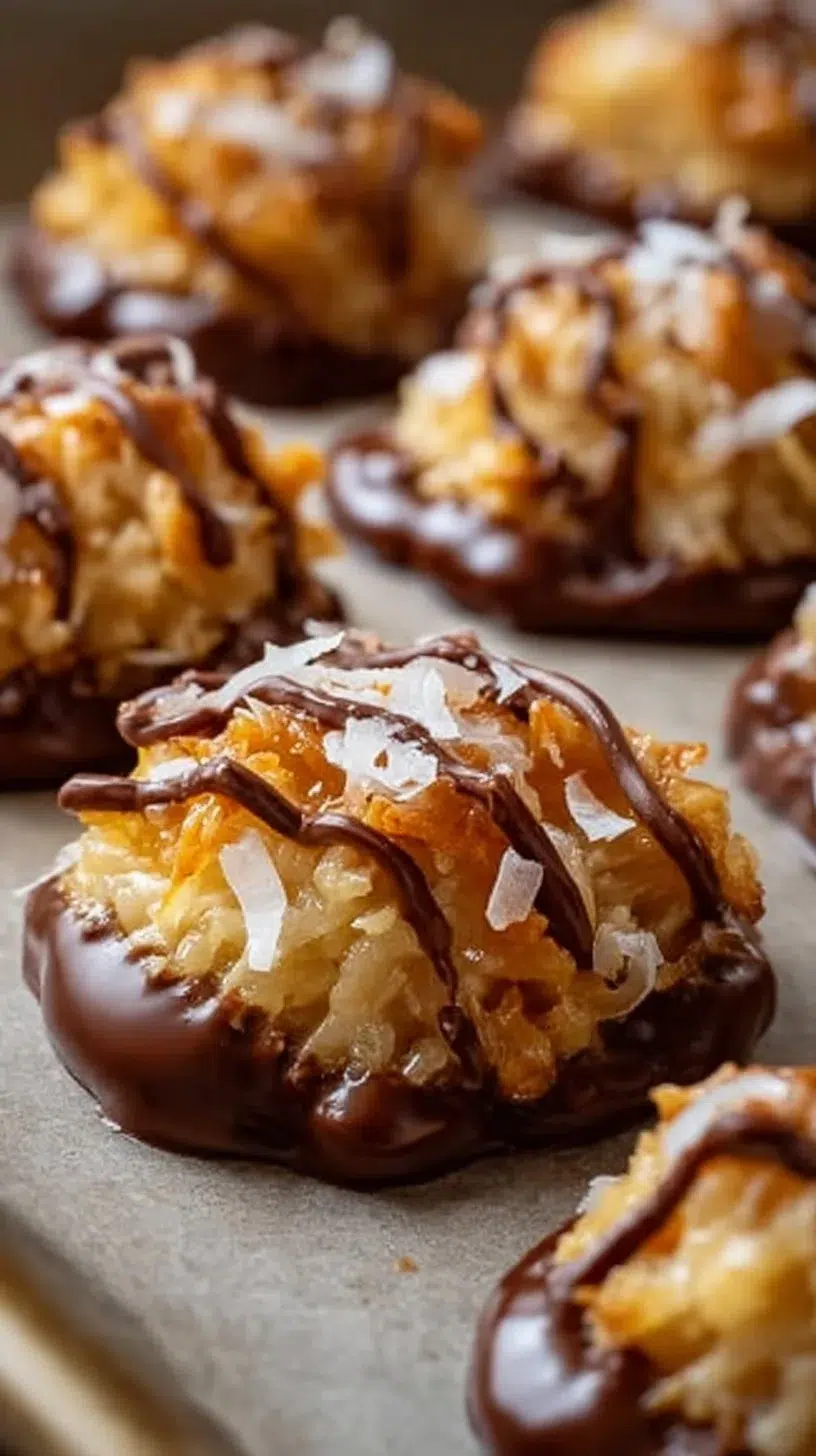 Delicious no bake Samoa Cookies topped with caramel and coconut.