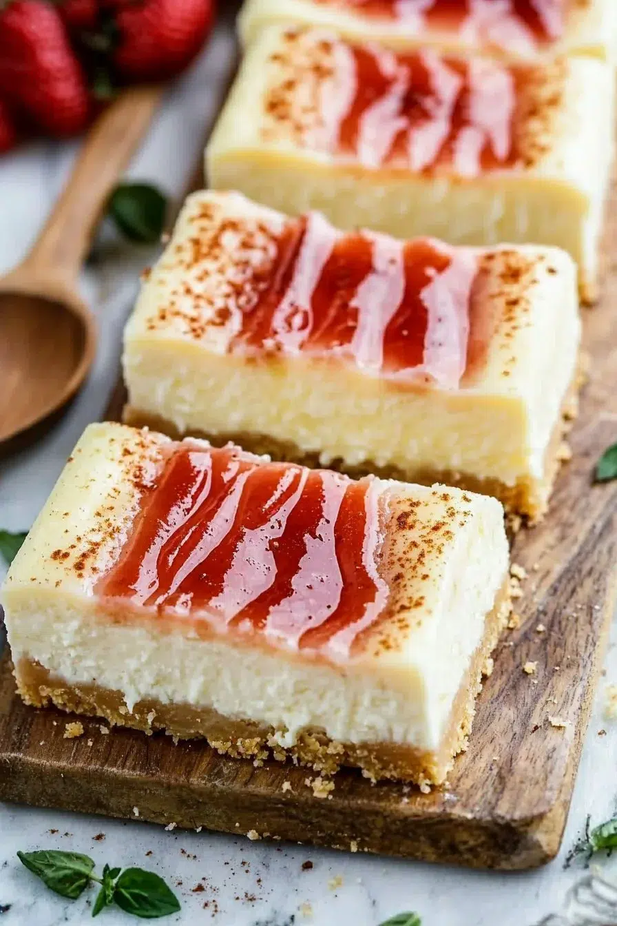 Delicious Philadelphia cheesecake bars topped with fresh fruit and whipped cream