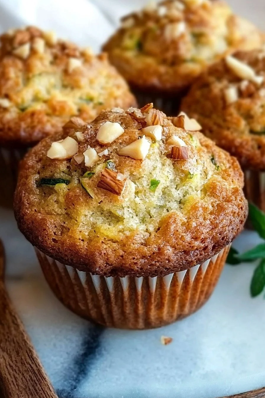 Freshly baked pineapple walnut zucchini muffins on a cooling rack