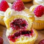 Raspberry Lemon Cupcakes topped with fresh raspberries and lemon zest