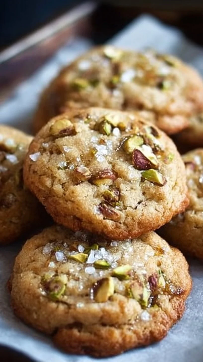 Salted honey pistachio cookies on a decorative plate