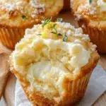 Freshly baked soft lemon cream cheese muffins on a cooling rack