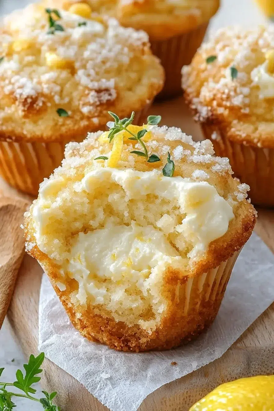 Freshly baked soft lemon cream cheese muffins on a cooling rack
