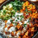A delicious Spicy Buffalo Chicken Bowl featuring tender chicken and vibrant veggies.