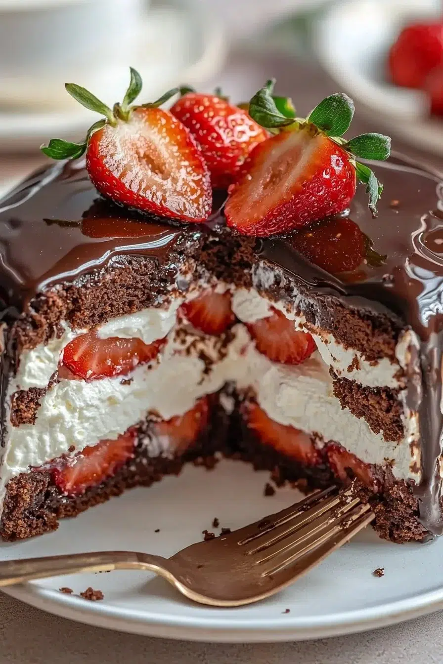Strawberry Chocolate Shell Cake