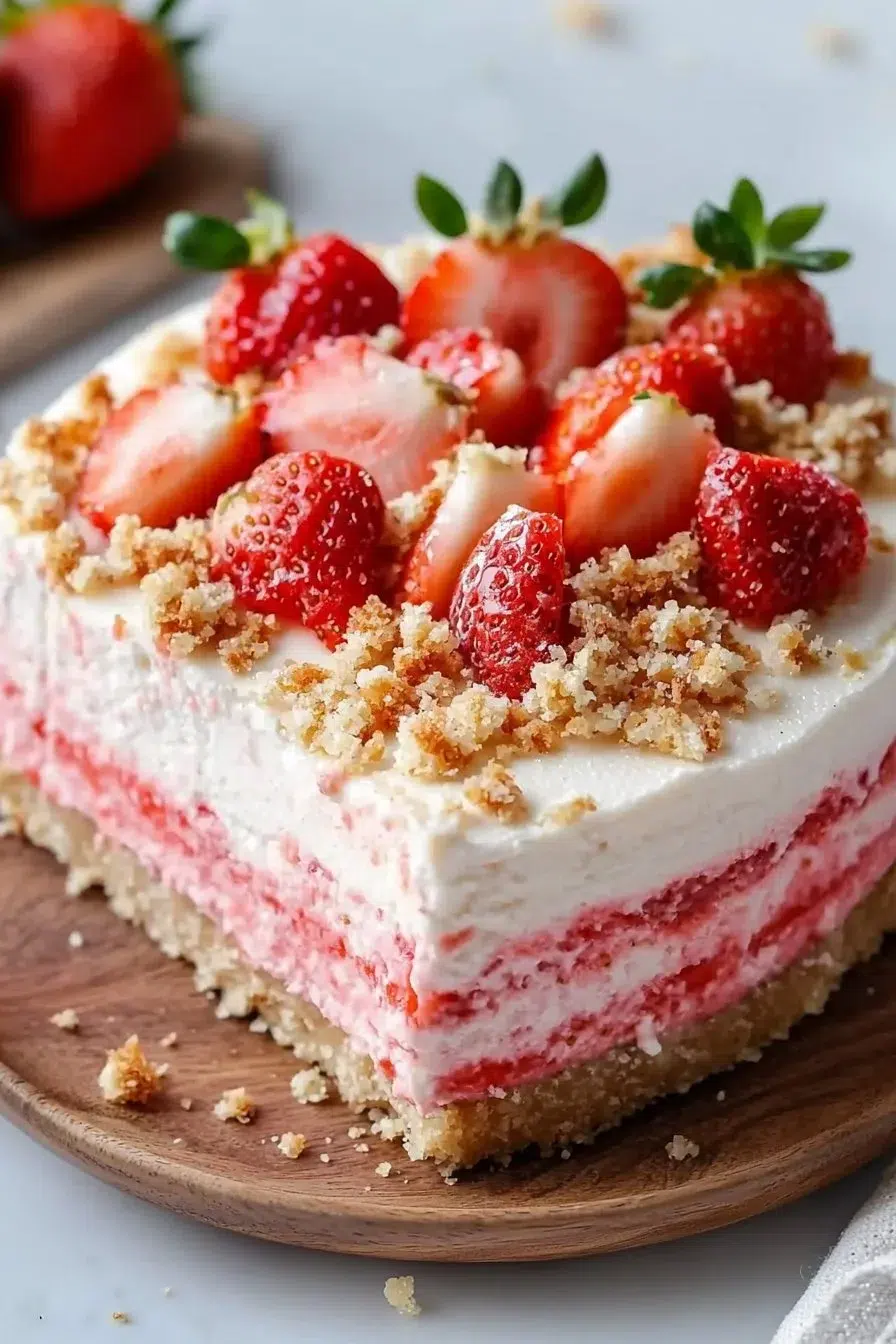 Delicious strawberry crunch cheesecake dessert, a perfect easy treat for gatherings