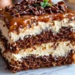 Delicious Texas Tornado Cake topped with chocolate and nuts.