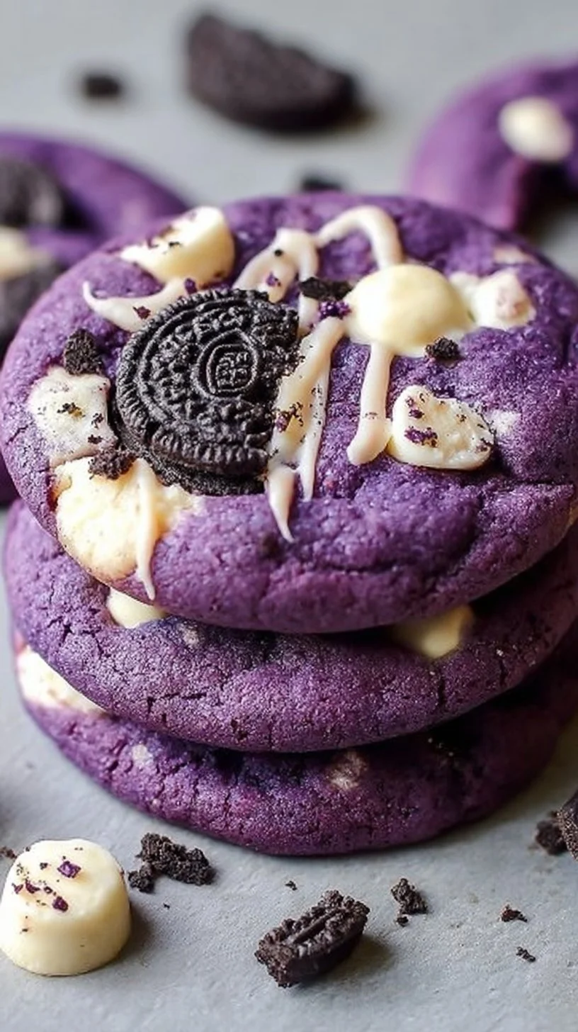 Delicious ube cookies and cream cookies fresh from the oven.